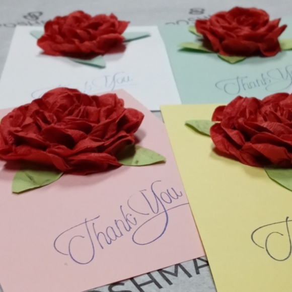 3D Rose Thank You Cards Handmade 9 Cards 9 QR Closet Stickers - Picture 4 of 5